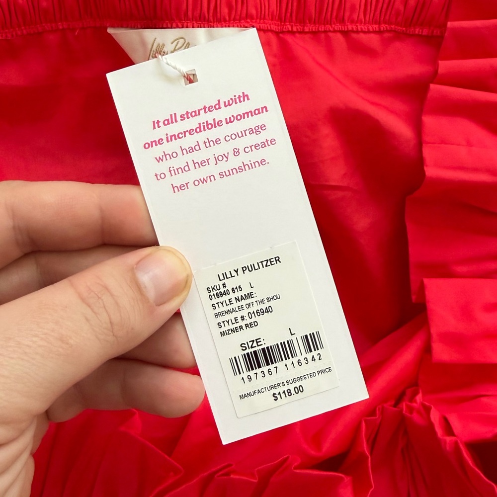 Lilly Pulitzer Off Shoulder Ruffle Blouse NWT Coral Red Size Large - Picture 8 of 9